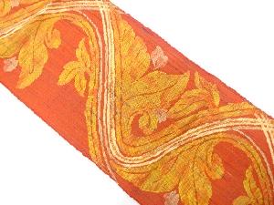 手織り紬　流水に唐草模様織り出し　名古屋帯